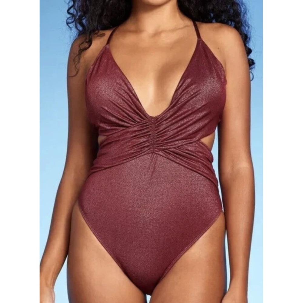 Women's‎ Plunge Cut Out High Leg Lurex One Piece Swimsuit - Shade &Shore Size 17 - Picture 3 of 10